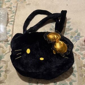 Black and Gold Plush Cat Purse